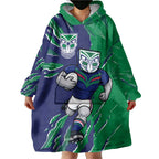 Personalized New Zealand Warriors Wearable Blanket Hoodie Dynamic Lightning Mascot Rugby Australia