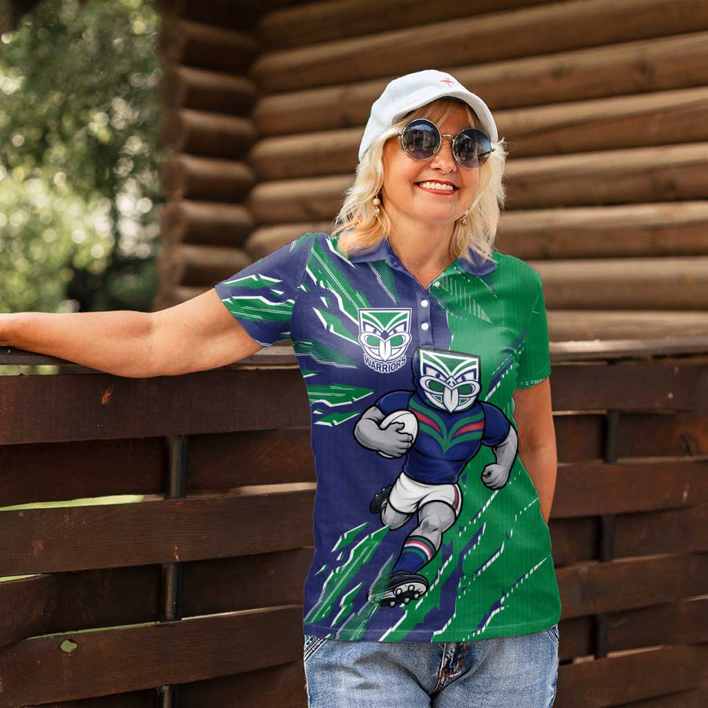 Personalized New Zealand Warriors Women Polo Shirt Dynamic Lightning Mascot Rugby Australia