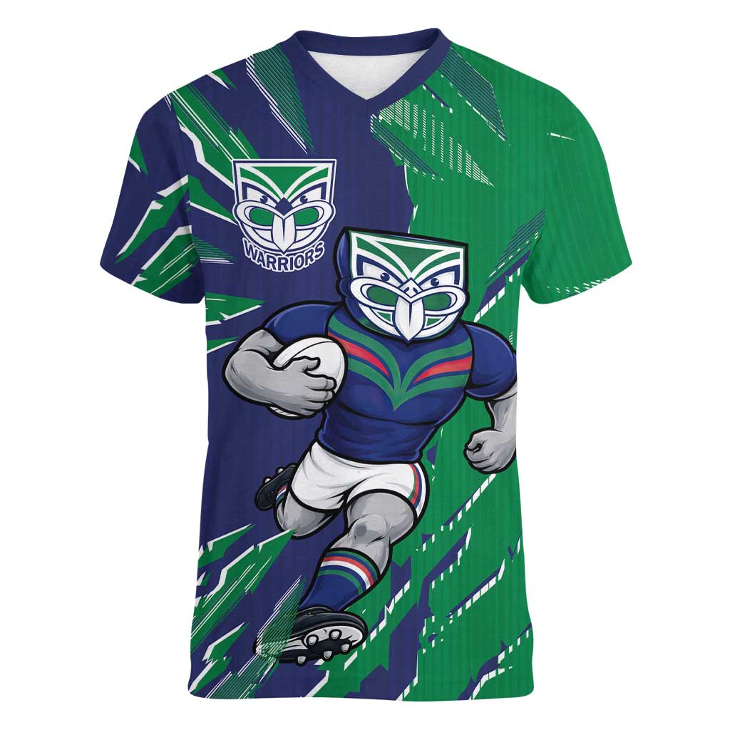 Personalized New Zealand Warriors Women V-Neck T-Shirt Dynamic Lightning Mascot Rugby Australia