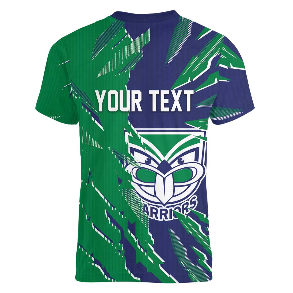 Personalized New Zealand Warriors Women V-Neck T-Shirt Dynamic Lightning Mascot Rugby Australia