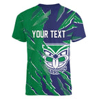 Personalized New Zealand Warriors Women V-Neck T-Shirt Dynamic Lightning Mascot Rugby Australia
