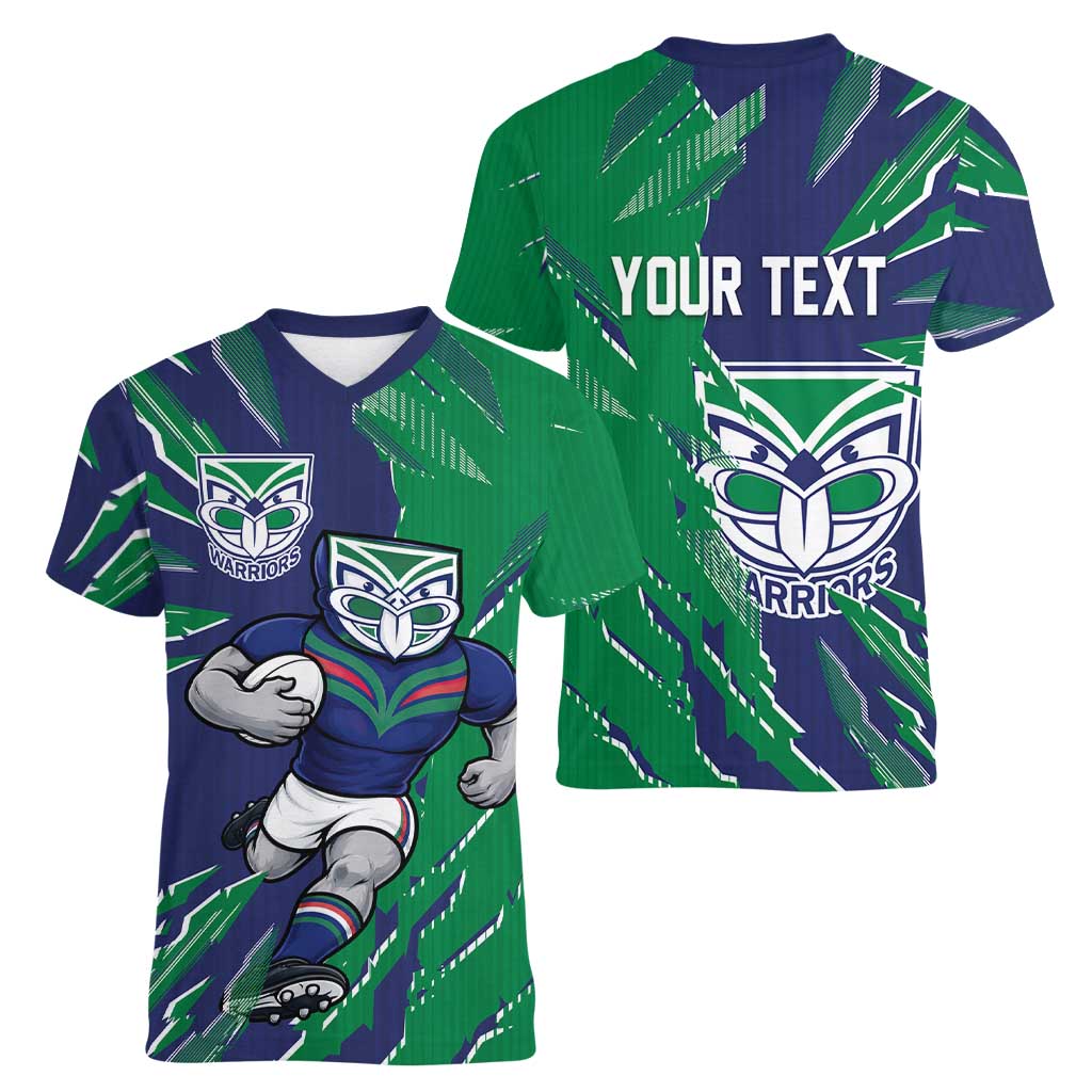 Personalized New Zealand Warriors Women V-Neck T-Shirt Dynamic Lightning Mascot Rugby Australia