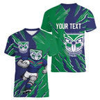 Personalized New Zealand Warriors Women V-Neck T-Shirt Dynamic Lightning Mascot Rugby Australia