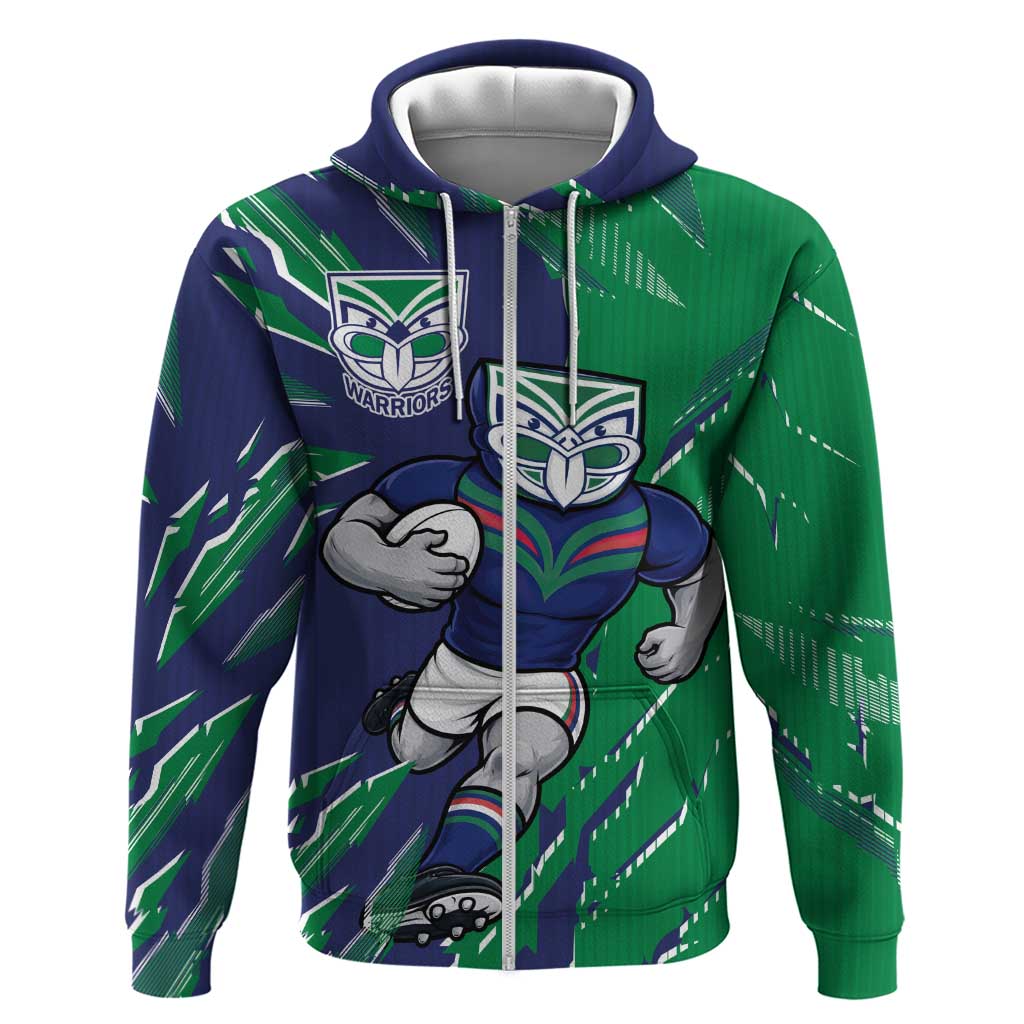 Personalized New Zealand Warriors Zip Hoodie Dynamic Lightning Mascot Rugby Australia