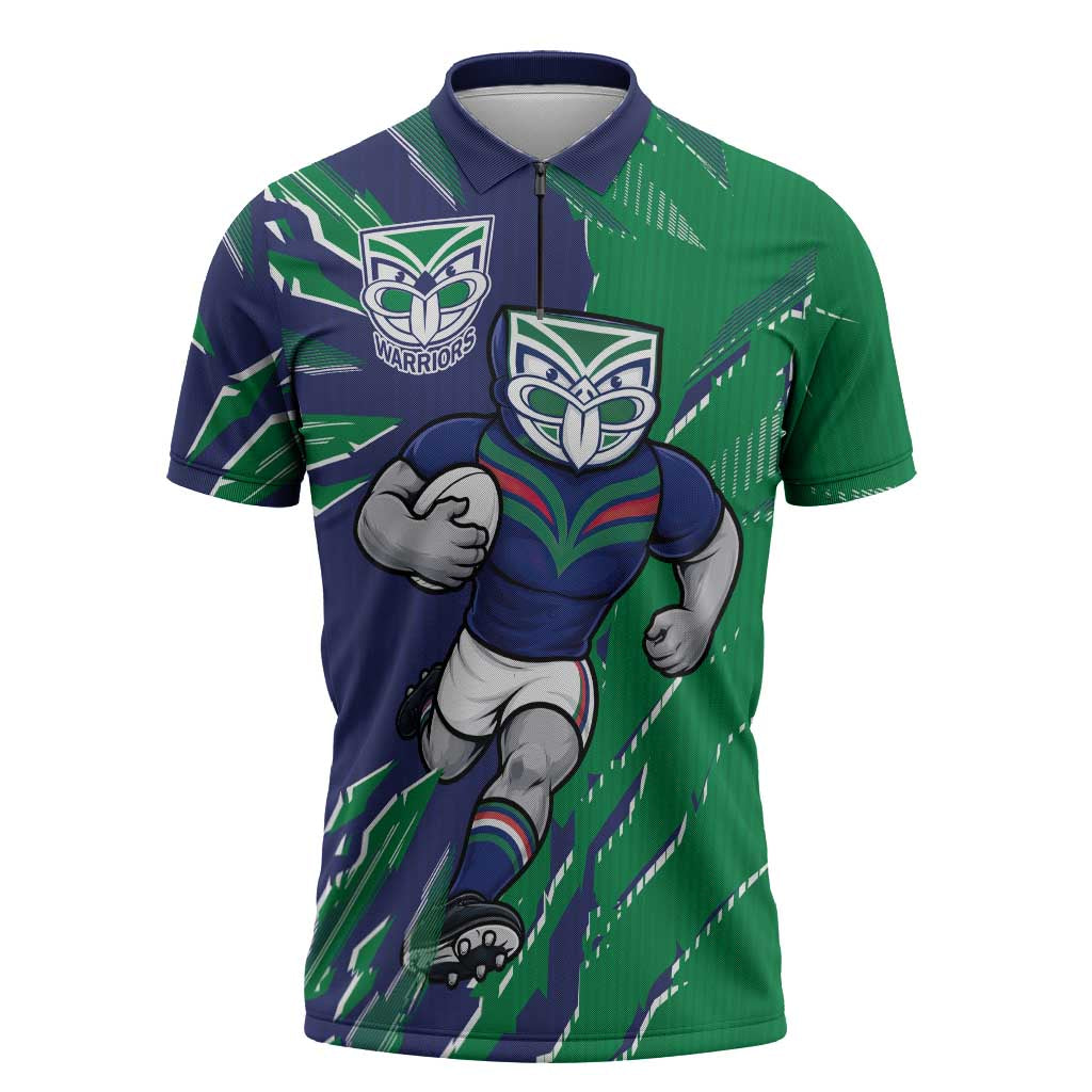 Personalized New Zealand Warriors Zipper Polo Shirt Dynamic Lightning Mascot Rugby Australia