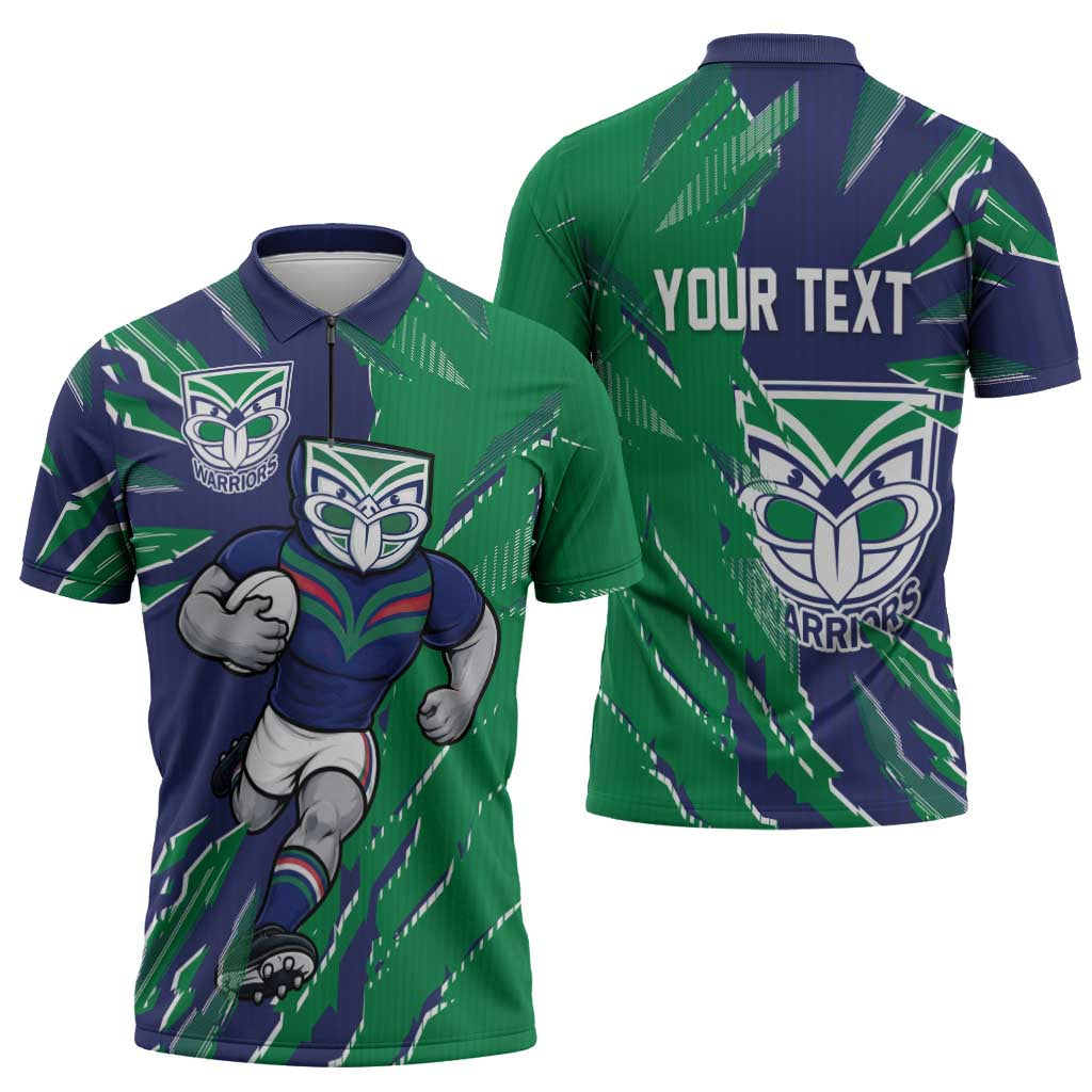 Personalized New Zealand Warriors Zipper Polo Shirt Dynamic Lightning Mascot Rugby Australia
