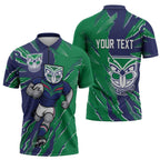 Personalized New Zealand Warriors Zipper Polo Shirt Dynamic Lightning Mascot Rugby Australia