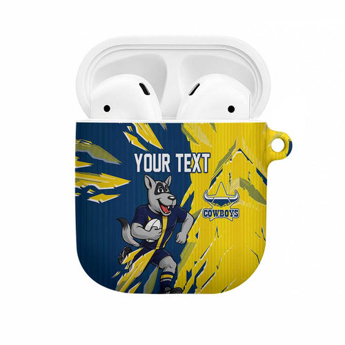 Personalized North Queensland Cowboys AirPods Case Dynamic Lightning Mascot Rugby Australia