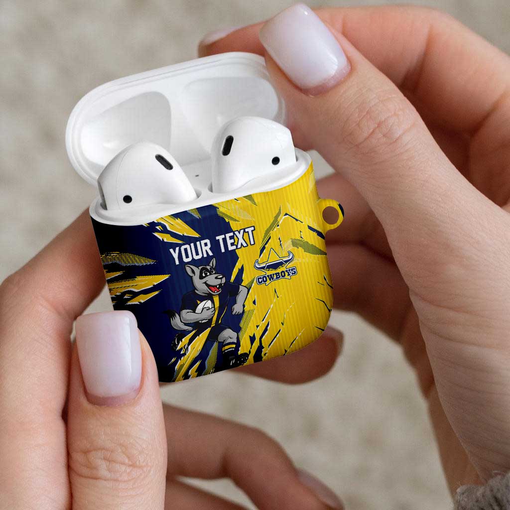 Personalized North Queensland Cowboys AirPods Case Dynamic Lightning Mascot Rugby Australia