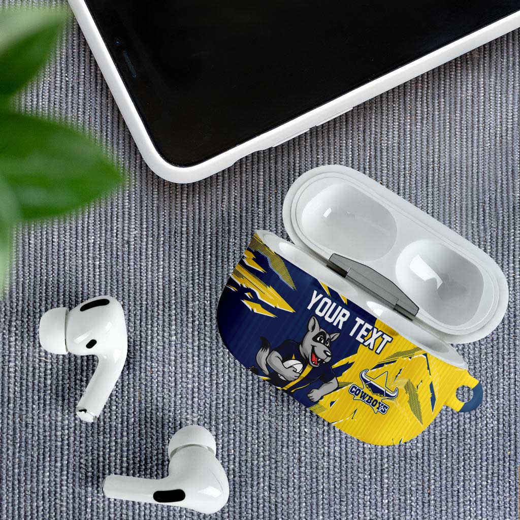 Personalized North Queensland Cowboys AirPods Case Dynamic Lightning Mascot Rugby Australia
