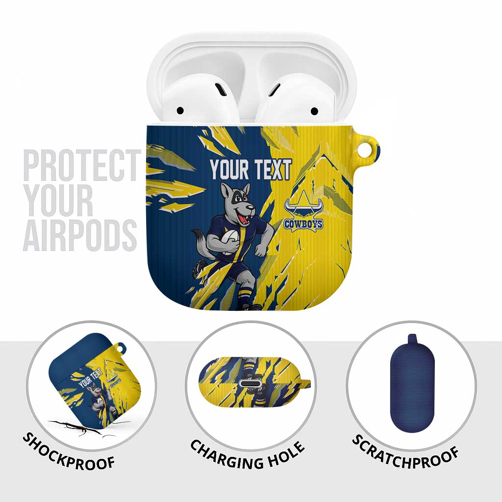 Personalized North Queensland Cowboys AirPods Case Dynamic Lightning Mascot Rugby Australia