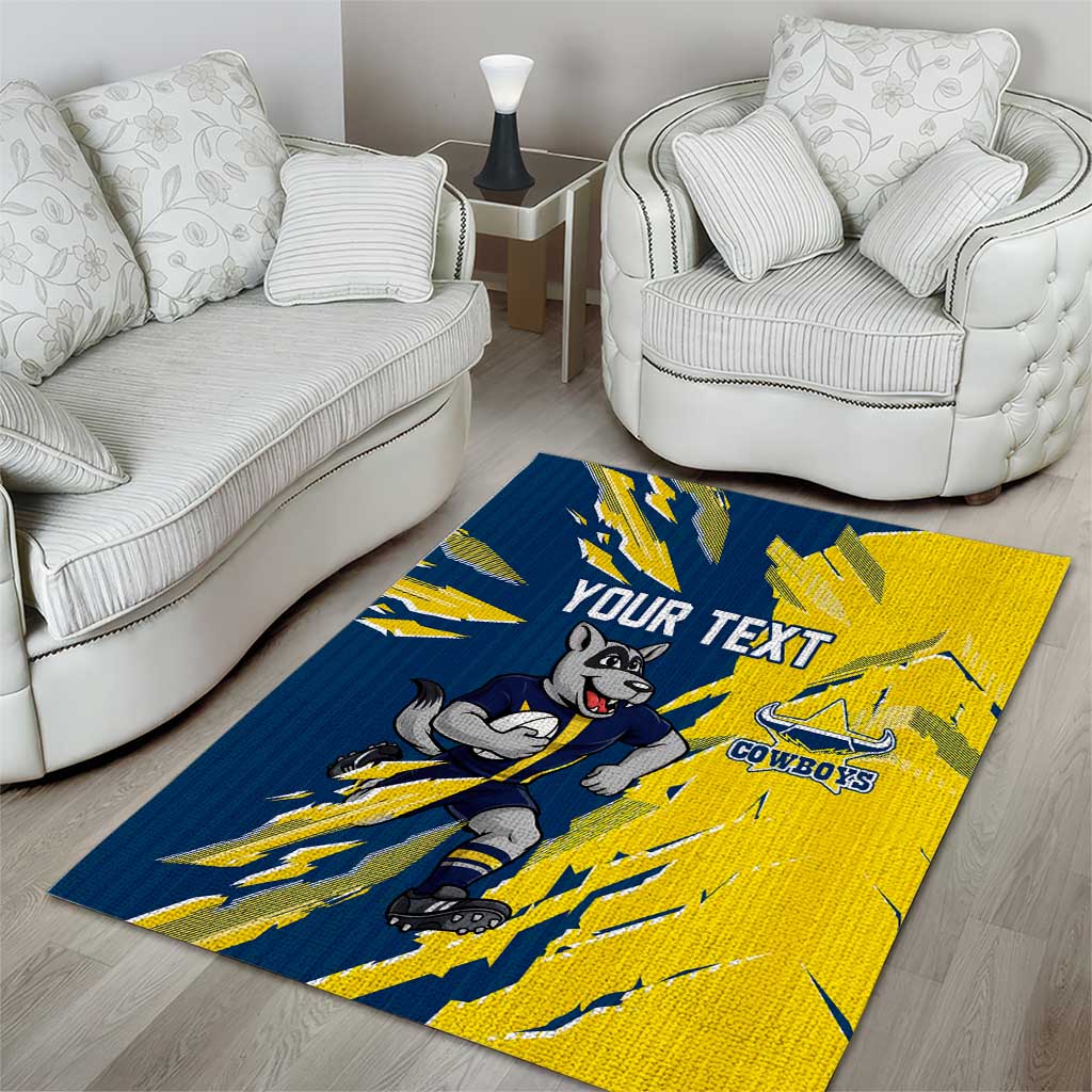Personalized North Queensland Cowboys Area Rug Dynamic Lightning Mascot Rugby Australia