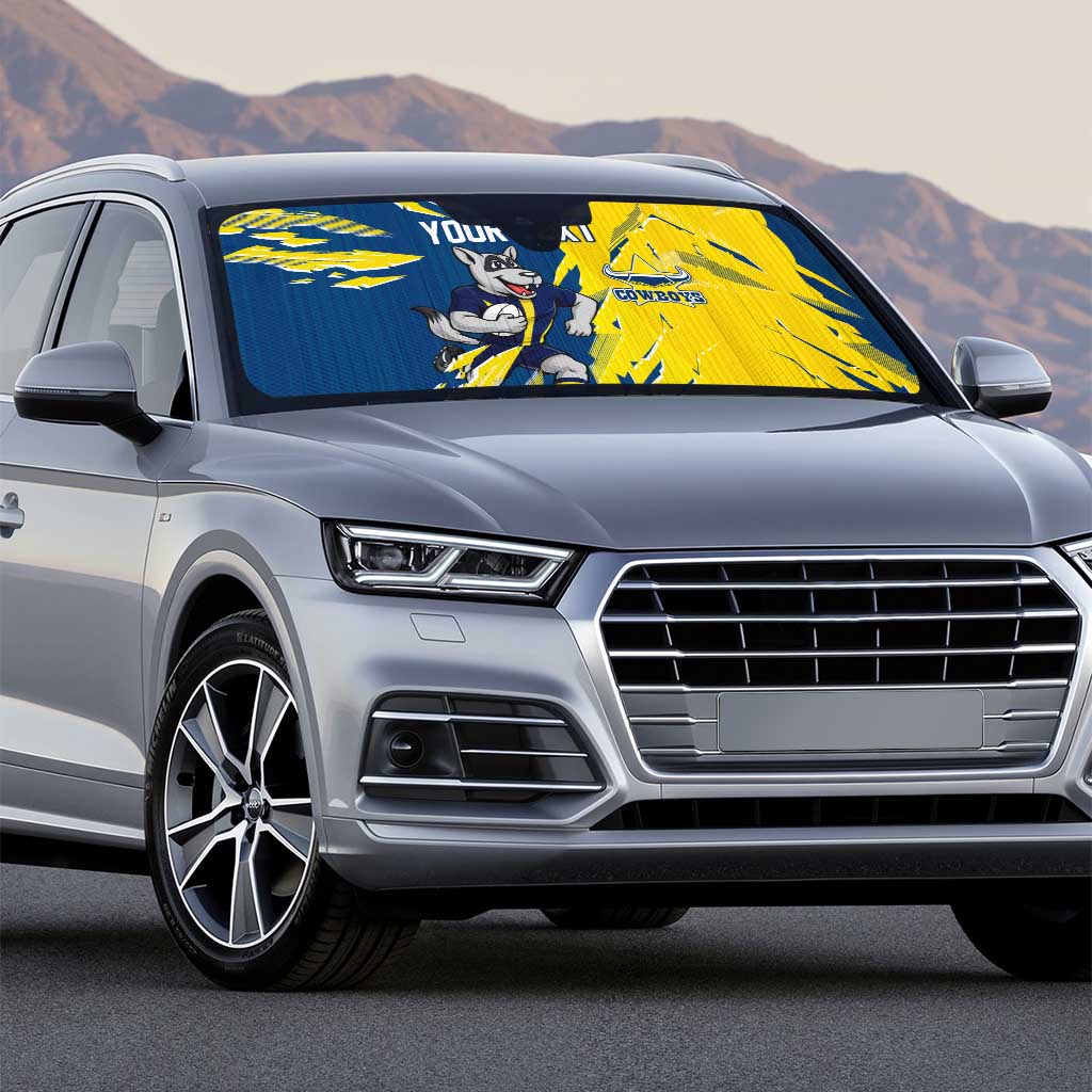 Personalized North Queensland Cowboys Auto Sun Shade Dynamic Lightning Mascot Rugby Australia