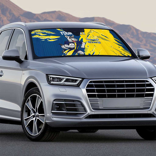 Personalized North Queensland Cowboys Auto Sun Shade Dynamic Lightning Mascot Rugby Australia