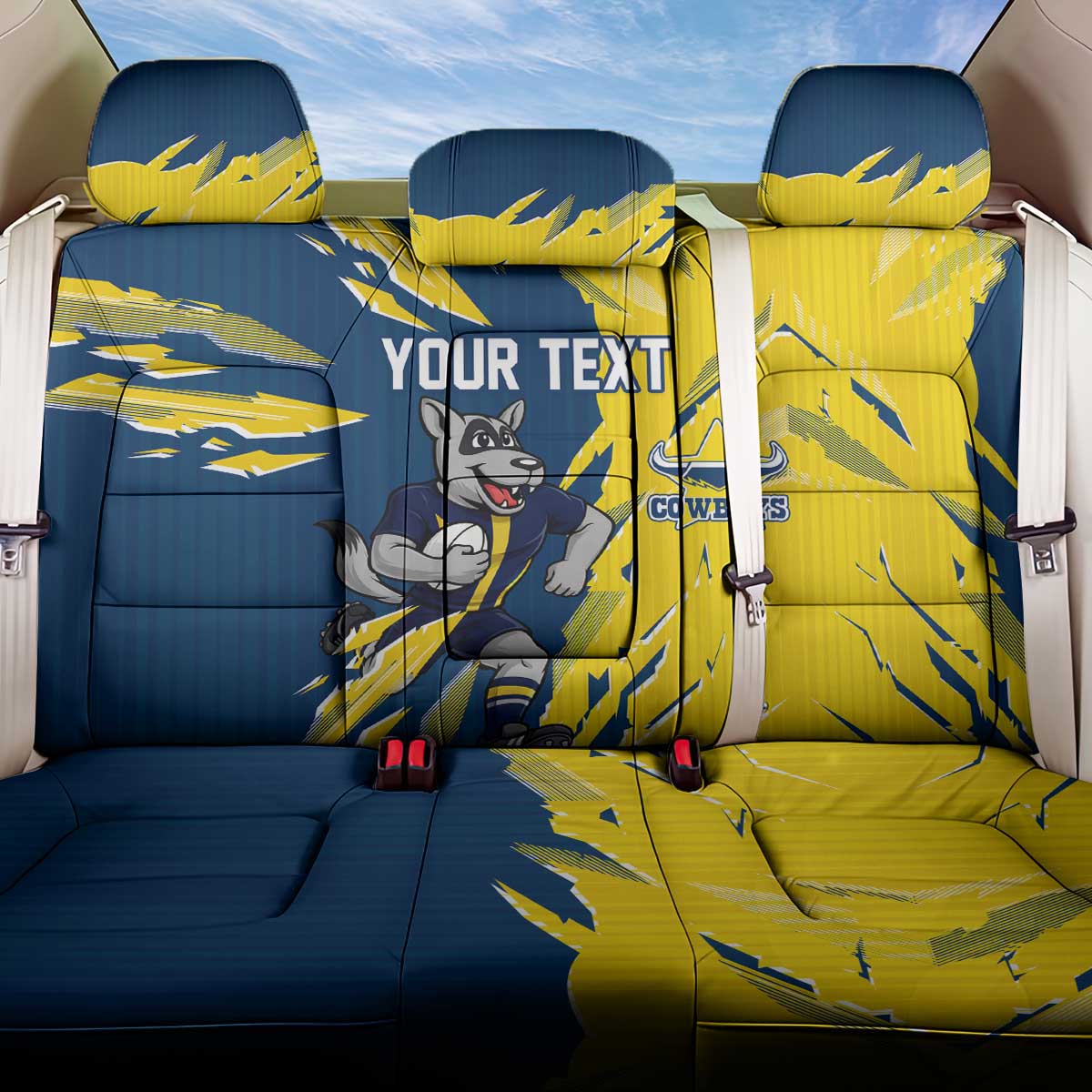 Personalized North Queensland Cowboys Back Car Seat Cover Dynamic Lightning Mascot Rugby Australia