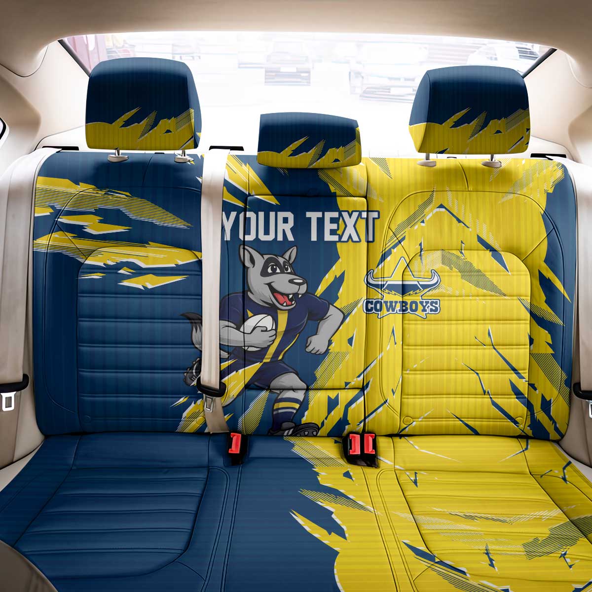 Personalized North Queensland Cowboys Back Car Seat Cover Dynamic Lightning Mascot Rugby Australia