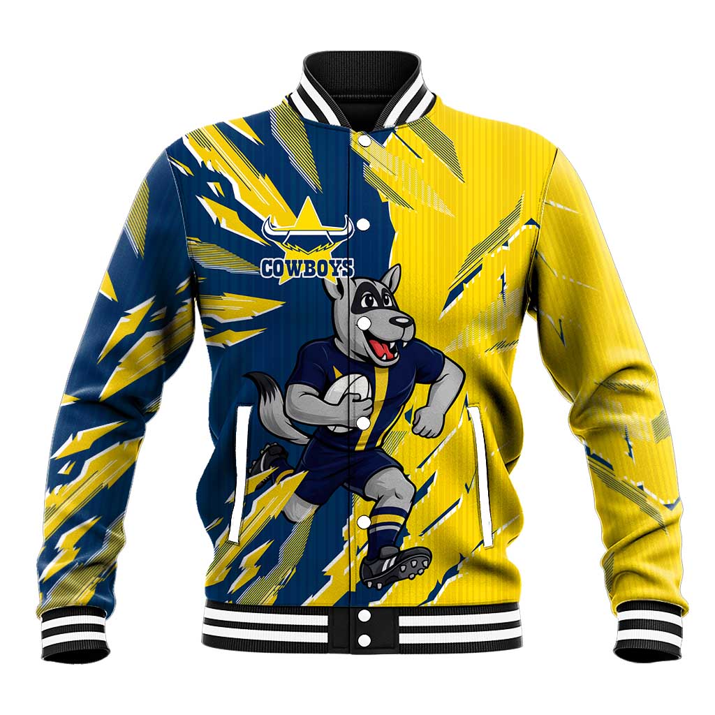 Personalized North Queensland Cowboys Baseball Jacket Dynamic Lightning Mascot Rugby Australia