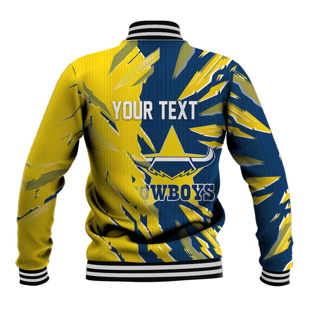 Personalized North Queensland Cowboys Baseball Jacket Dynamic Lightning Mascot Rugby Australia