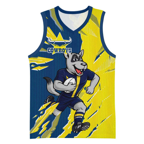 Personalized North Queensland Cowboys Basketball Jersey Dynamic Lightning Mascot Rugby Australia