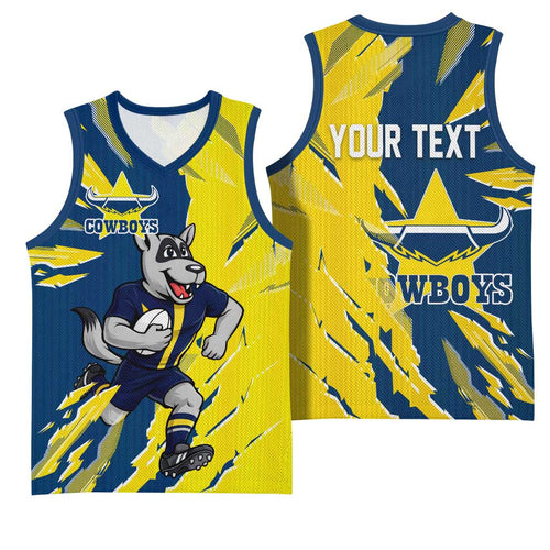 Personalized North Queensland Cowboys Basketball Jersey Dynamic Lightning Mascot Rugby Australia