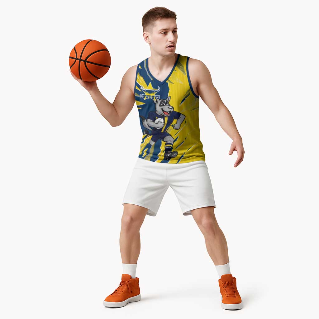 Personalized North Queensland Cowboys Basketball Jersey Dynamic Lightning Mascot Rugby Australia