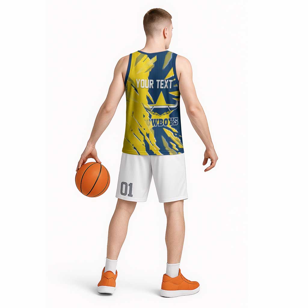 Personalized North Queensland Cowboys Basketball Jersey Dynamic Lightning Mascot Rugby Australia