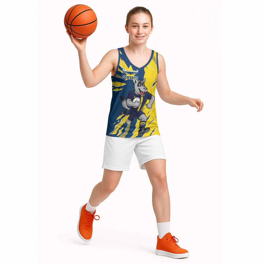 Personalized North Queensland Cowboys Basketball Jersey Dynamic Lightning Mascot Rugby Australia