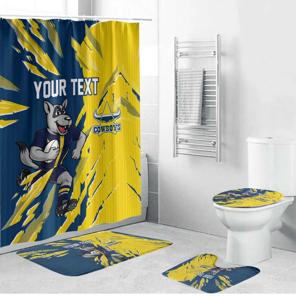 Personalized North Queensland Cowboys Bathroom Set Dynamic Lightning Mascot Rugby Australia
