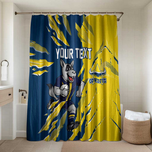 Personalized North Queensland Cowboys Bathroom Set Dynamic Lightning Mascot Rugby Australia