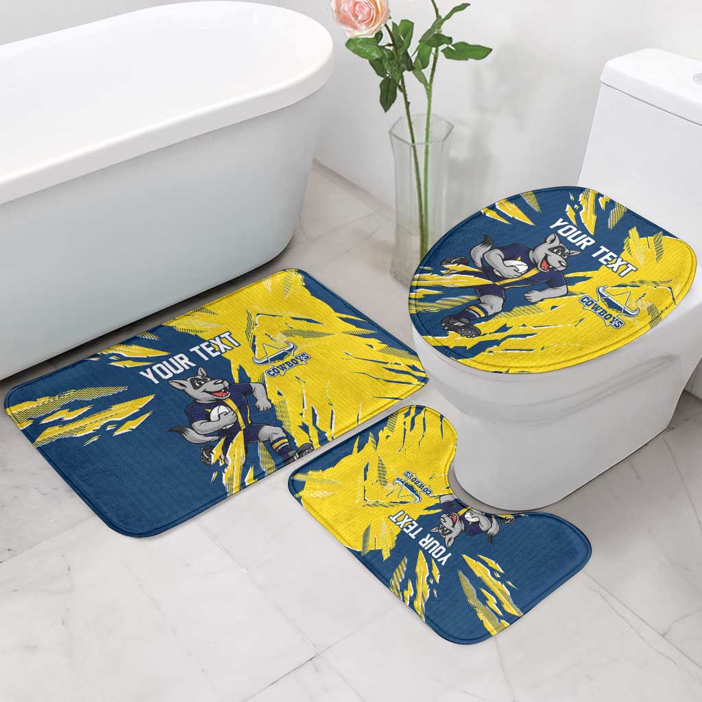 Personalized North Queensland Cowboys Bathroom Set Dynamic Lightning Mascot Rugby Australia