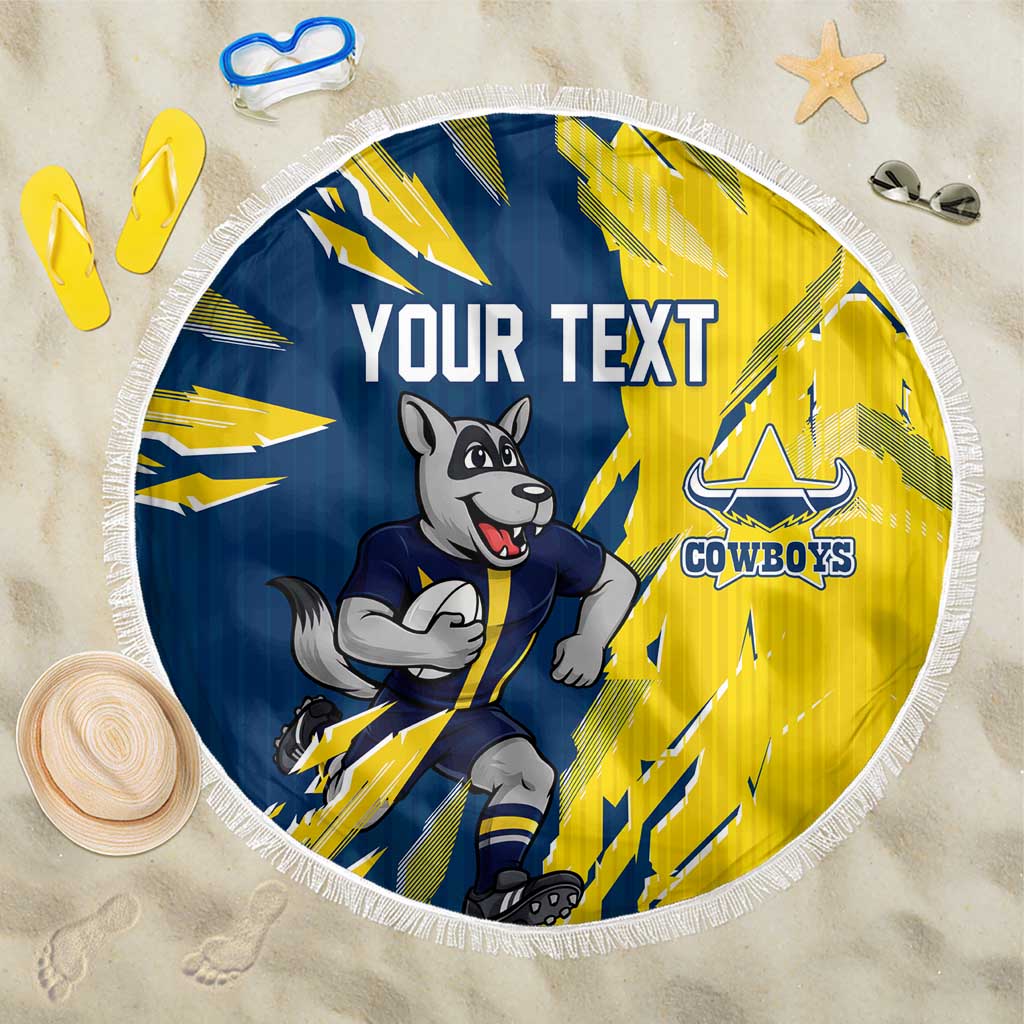 Personalized North Queensland Cowboys Beach Blanket Dynamic Lightning Mascot Rugby Australia