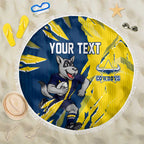 Personalized North Queensland Cowboys Beach Blanket Dynamic Lightning Mascot Rugby Australia