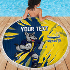 Personalized North Queensland Cowboys Beach Blanket Dynamic Lightning Mascot Rugby Australia