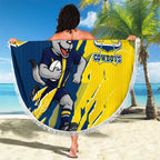 Personalized North Queensland Cowboys Beach Blanket Dynamic Lightning Mascot Rugby Australia