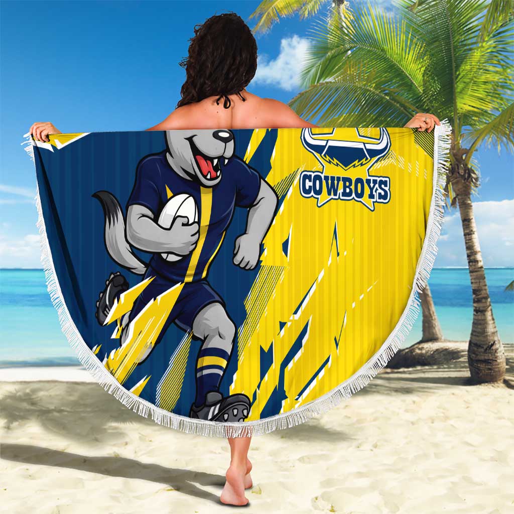 Personalized North Queensland Cowboys Beach Blanket Dynamic Lightning Mascot Rugby Australia