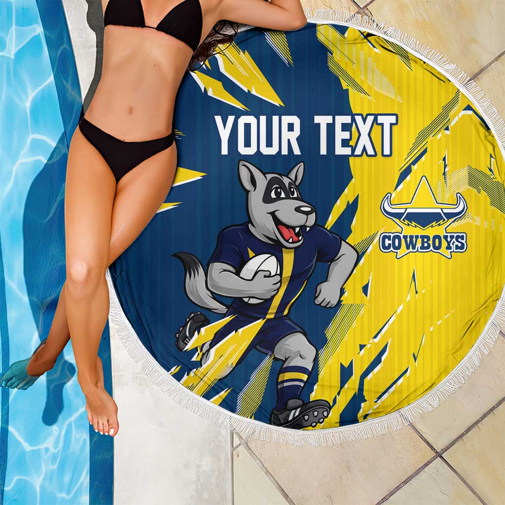 Personalized North Queensland Cowboys Beach Blanket Dynamic Lightning Mascot Rugby Australia