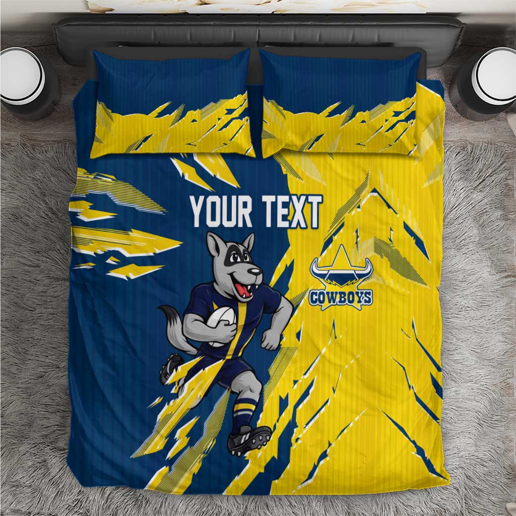 Personalized North Queensland Cowboys Bedding Set Dynamic Lightning Mascot Rugby Australia