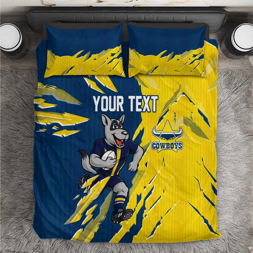 Personalized North Queensland Cowboys Bedding Set Dynamic Lightning Mascot Rugby Australia