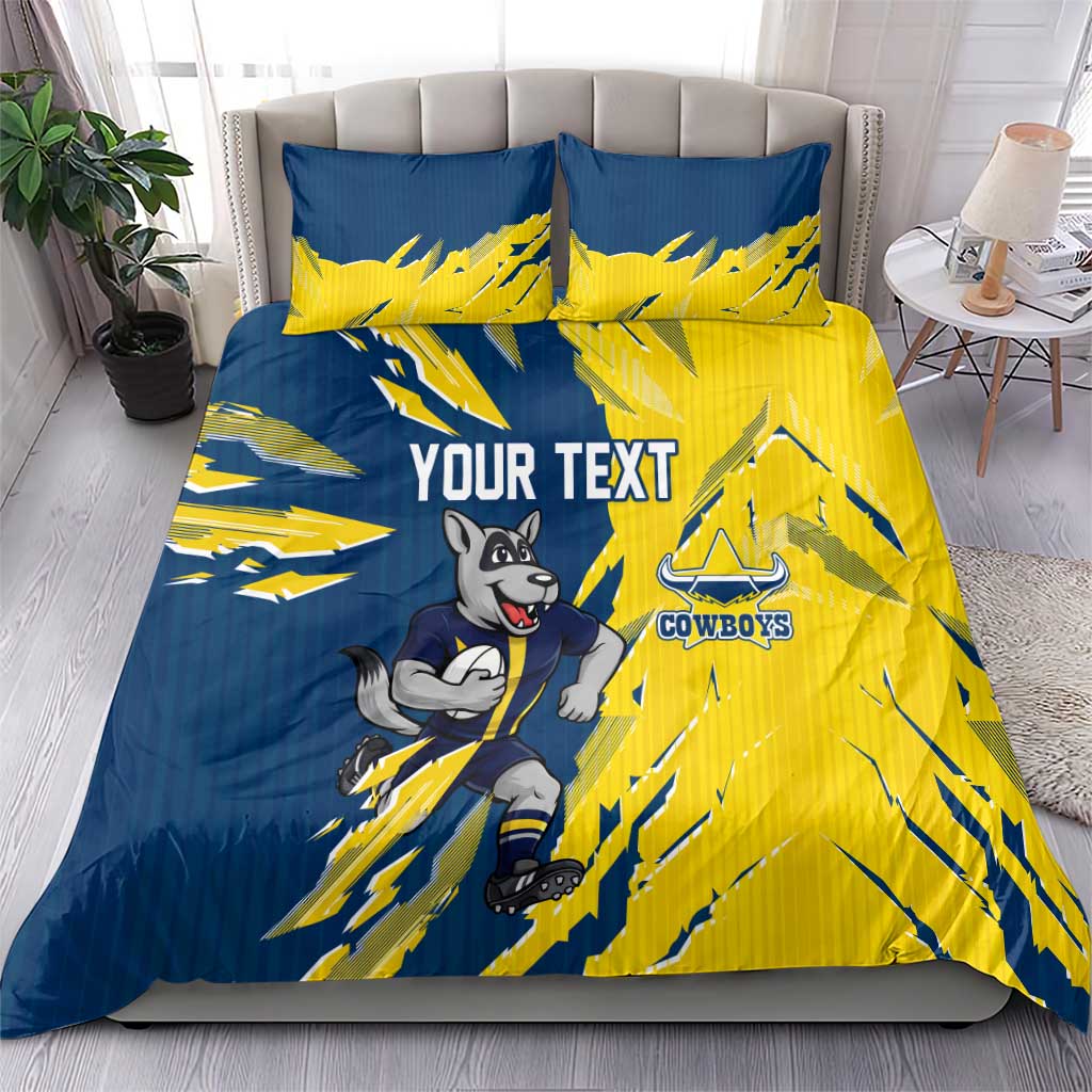 Personalized North Queensland Cowboys Bedding Set Dynamic Lightning Mascot Rugby Australia