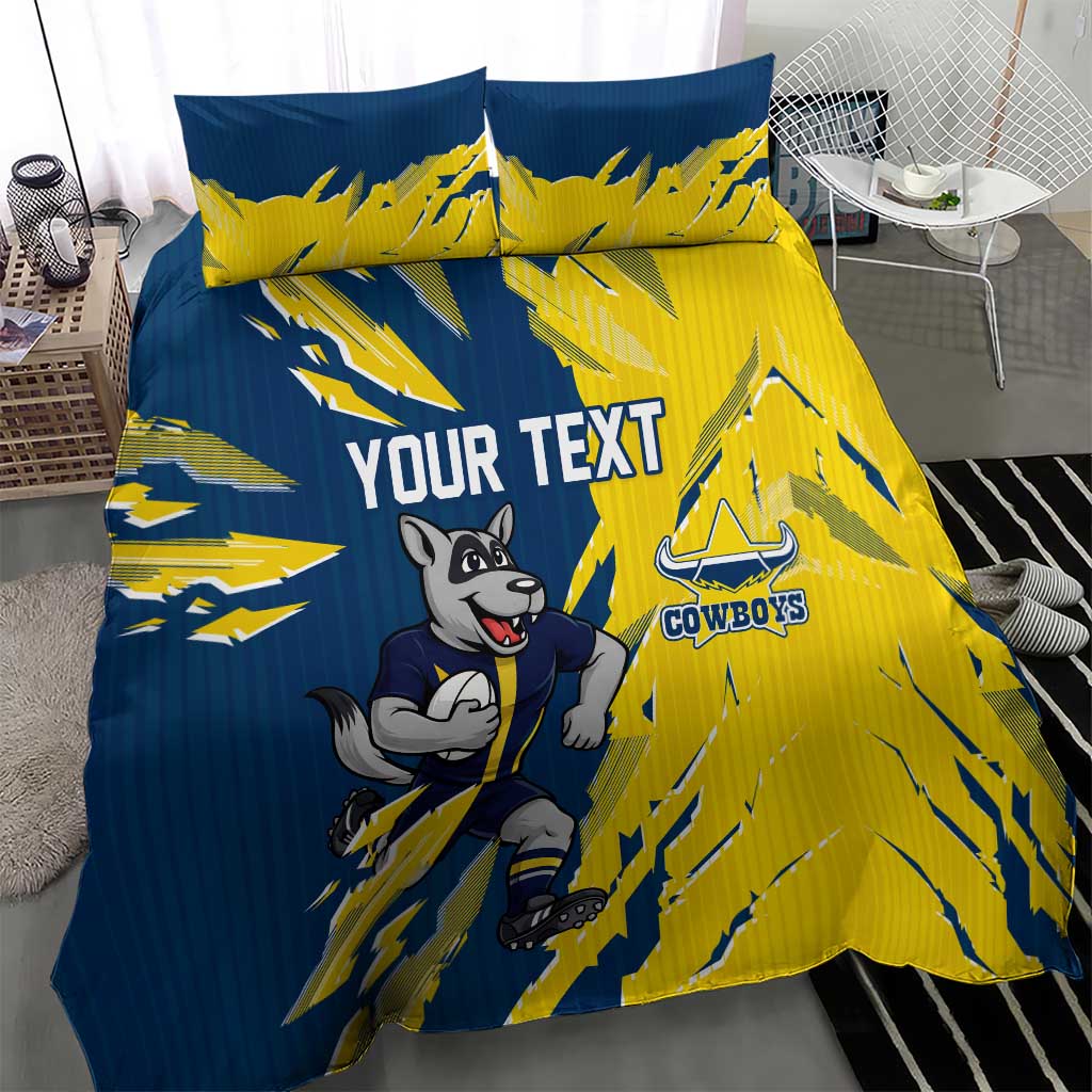Personalized North Queensland Cowboys Bedding Set Dynamic Lightning Mascot Rugby Australia