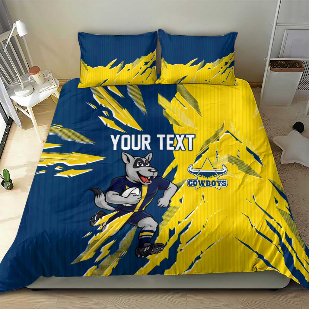 Personalized North Queensland Cowboys Bedding Set Dynamic Lightning Mascot Rugby Australia