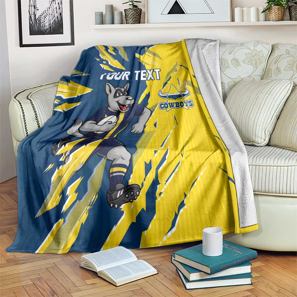 Personalized North Queensland Cowboys Blanket Dynamic Lightning Mascot Rugby Australia