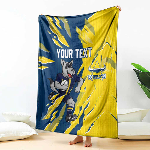 Personalized North Queensland Cowboys Blanket Dynamic Lightning Mascot Rugby Australia