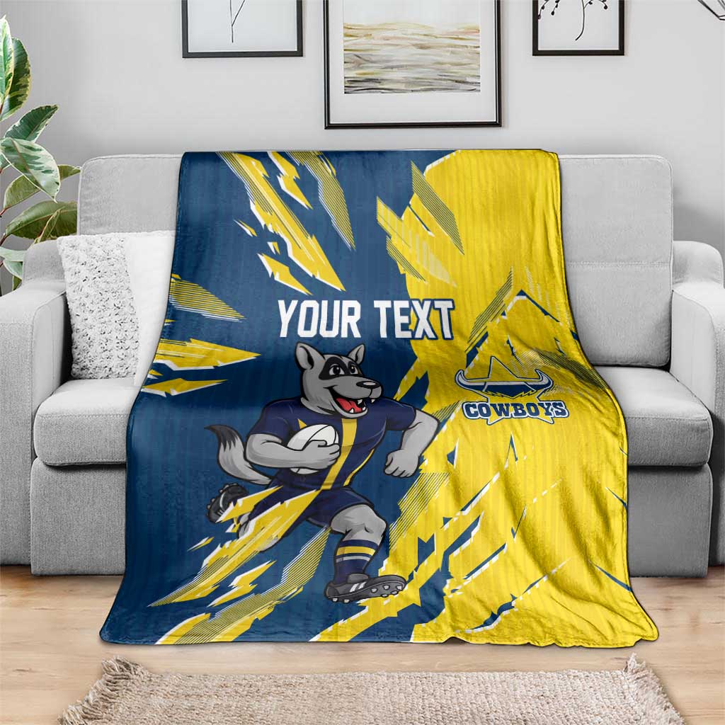 Personalized North Queensland Cowboys Blanket Dynamic Lightning Mascot Rugby Australia