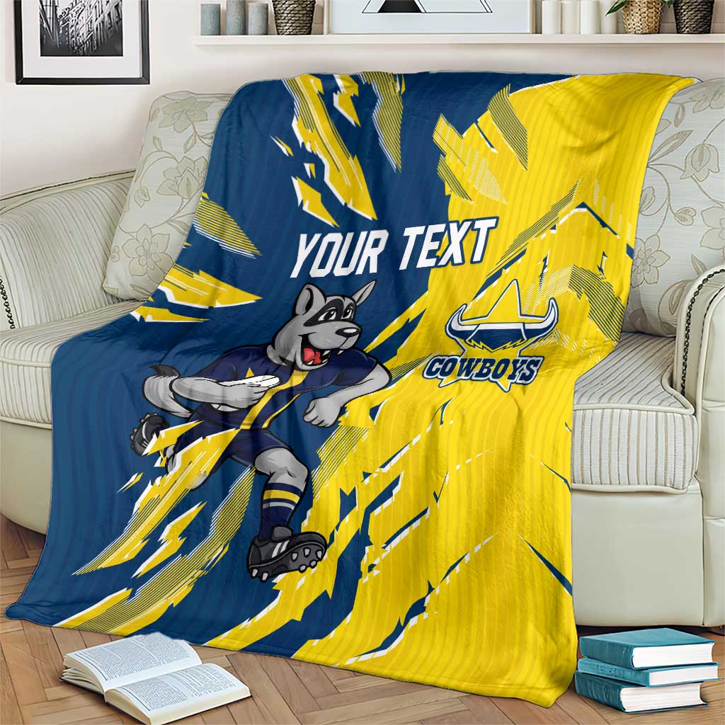 Personalized North Queensland Cowboys Blanket Dynamic Lightning Mascot Rugby Australia