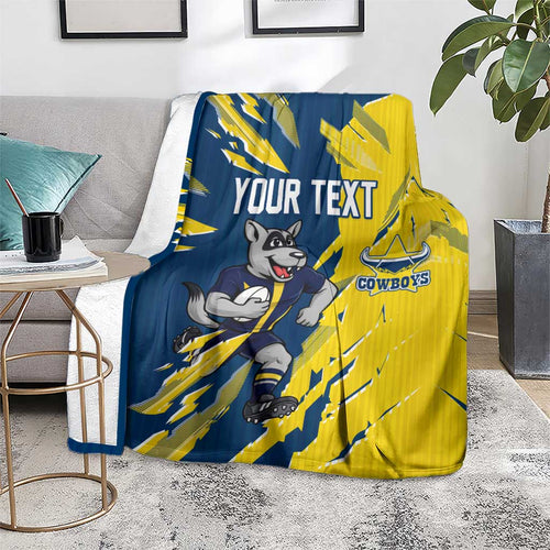 Personalized North Queensland Cowboys Blanket Dynamic Lightning Mascot Rugby Australia