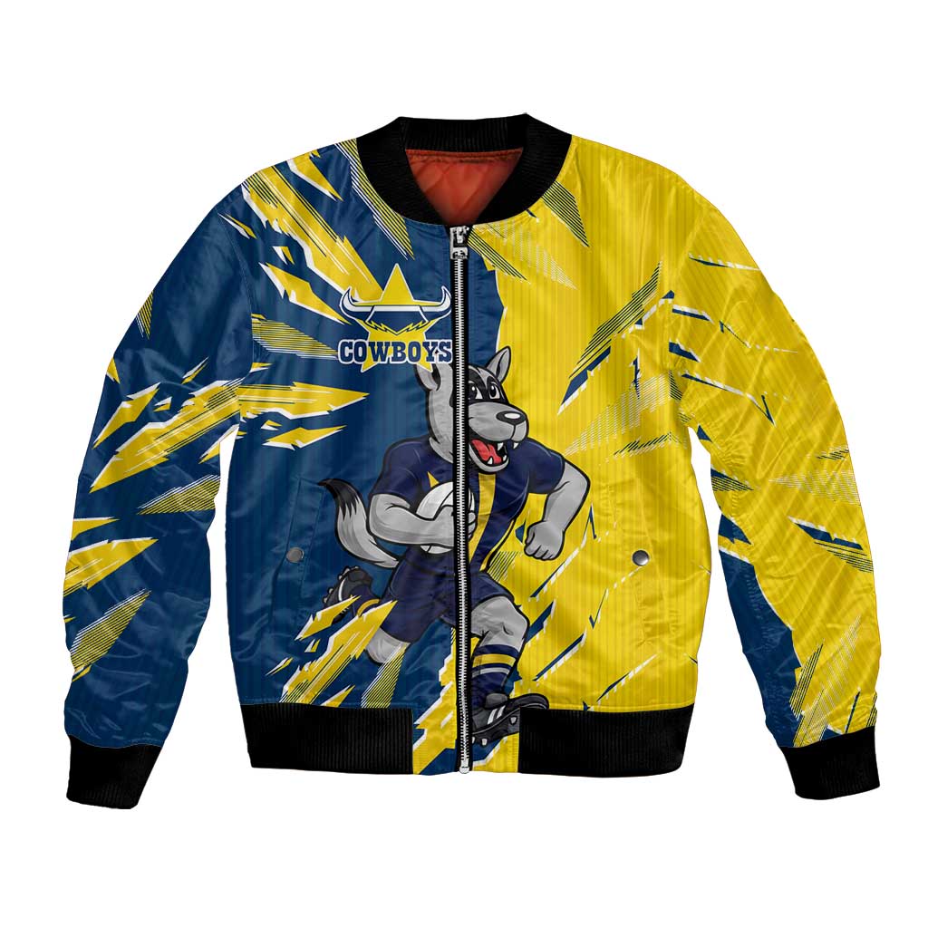 Personalized North Queensland Cowboys Bomber Jacket Dynamic Lightning Mascot Rugby Australia