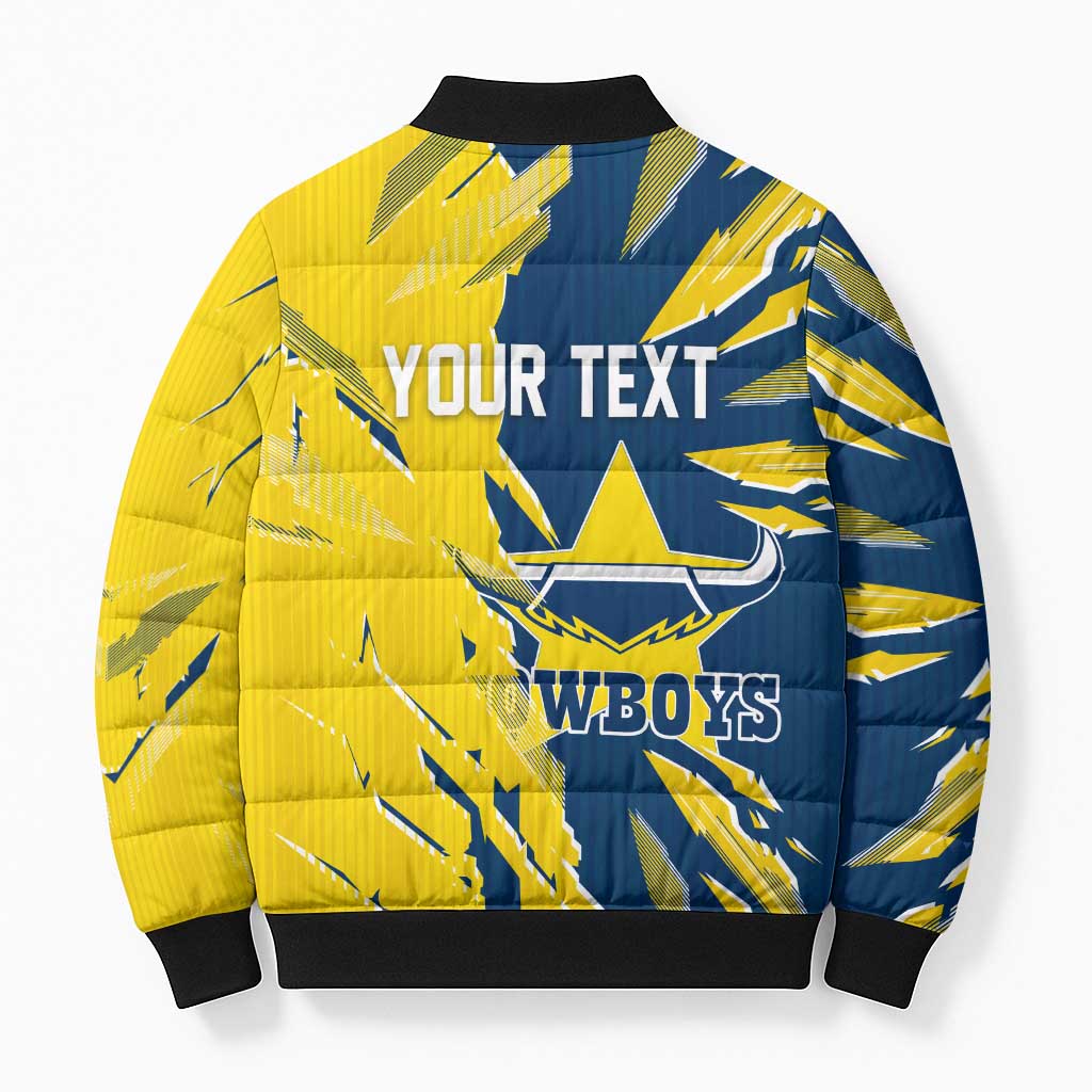 Personalized North Queensland Cowboys Bomber Puffer Jacket Dynamic Lightning Mascot Rugby Australia