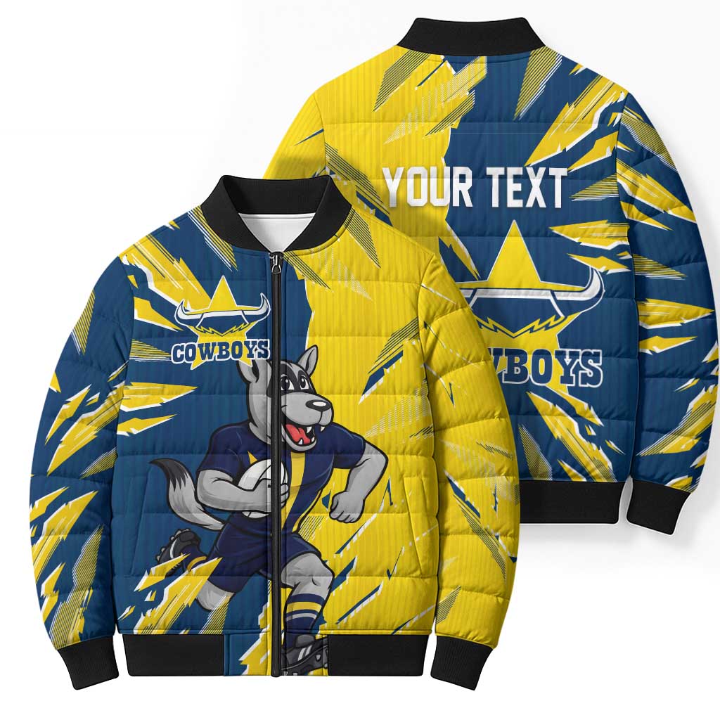Personalized North Queensland Cowboys Bomber Puffer Jacket Dynamic Lightning Mascot Rugby Australia