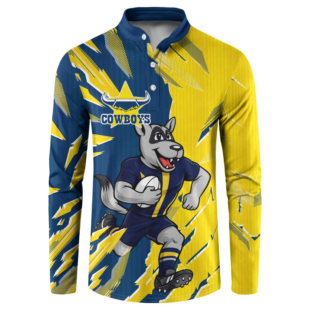Personalized North Queensland Cowboys Button Sweatshirt Dynamic Lightning Mascot Rugby Australia